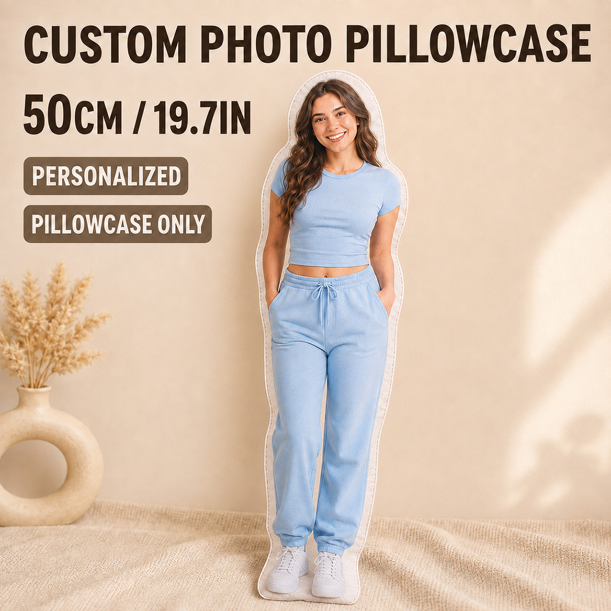TEMU Taie d'oreiller personnalisée corps avec photo, Housse de coussin jetée personnalisée d'humain, Téléchargez votre photo, Housse de coussin corps