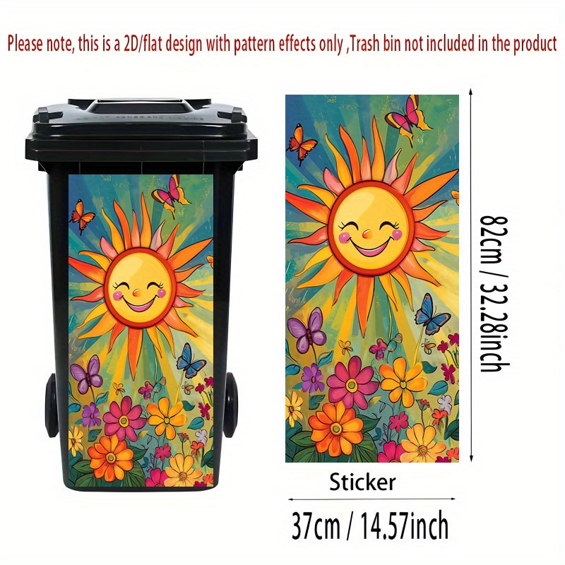 2d Flat Printing 1pc Trash Can Sticker 37×82cm Vibrant Rainbow And Theme Design Self-adhesive Wallpaper For Kitchen Bin, Wall Decor Suitable For Garbage Bins, Home Decoration, 2d Flat