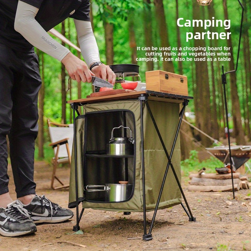 Folding Camping Table Aluminum Outdoor Picnic Grill Kitchen Cupboard  Windshield Patio Grey