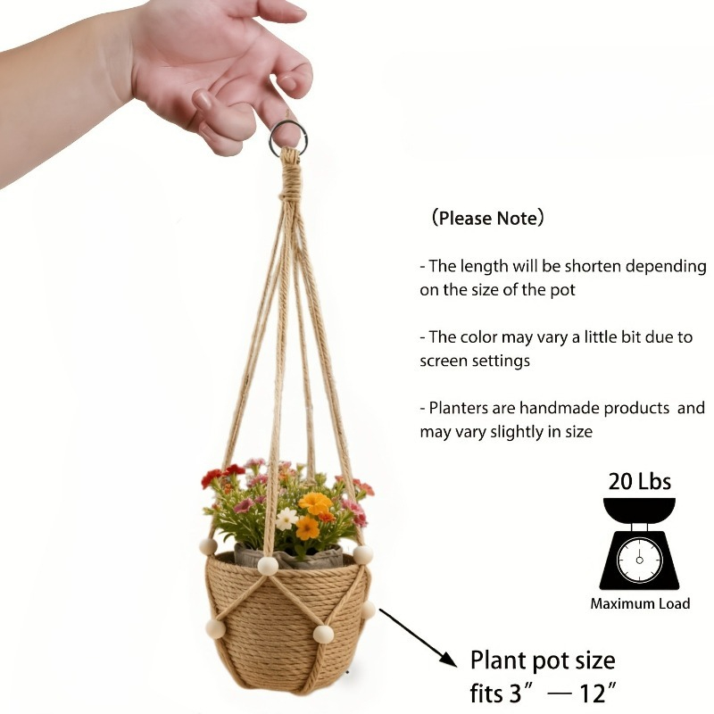 TEMU Plant Hanger, Bohemian Hanging Planters With Wood Beads For Indoor, Boho Decorative Flower Pot Rope Holder For Home Decor Bedroom Window Living