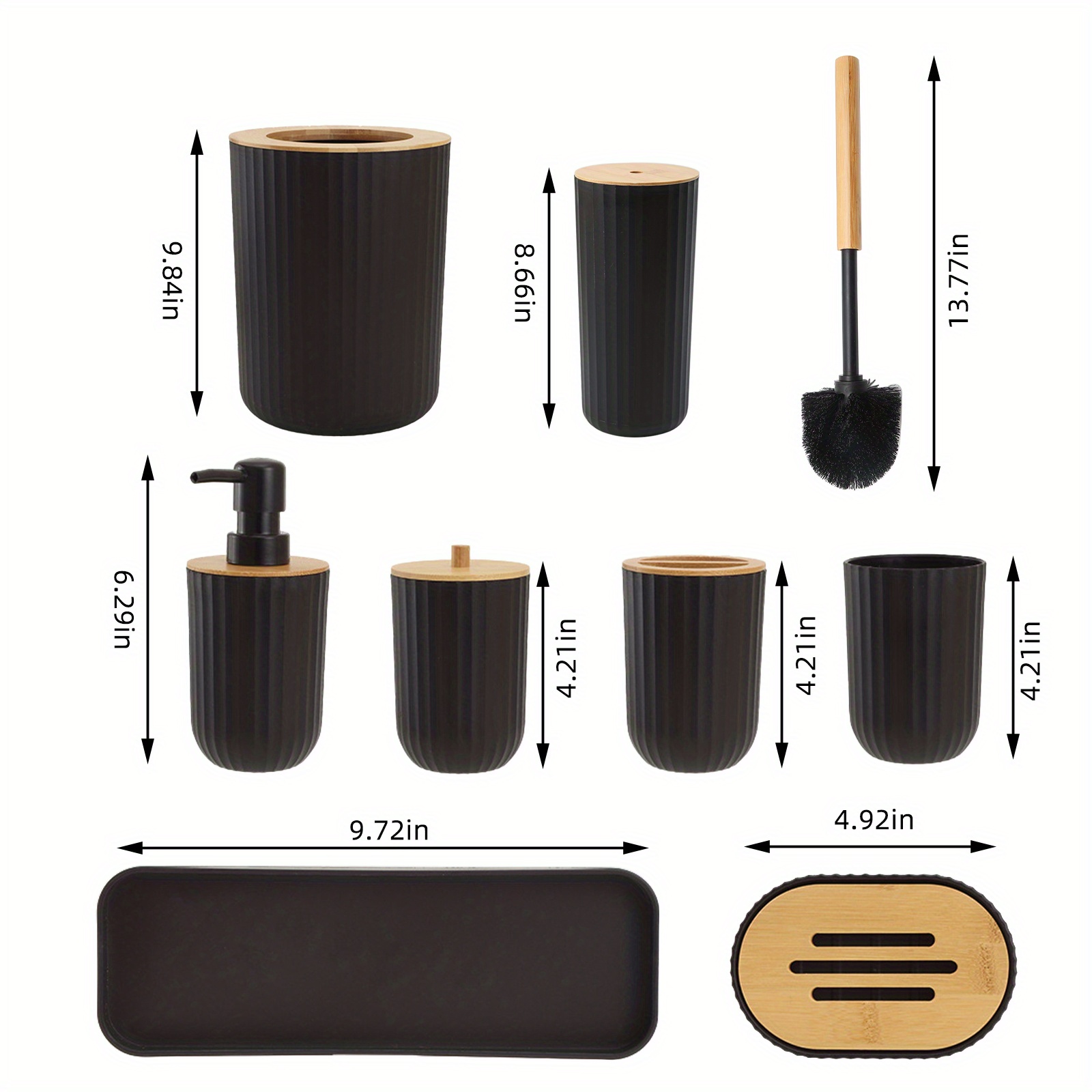 

8pcs Bathroom Accessory Set Trash Can Toilet Brush Soap Dispenser Toothbrush Holder Cup Qtip Holder Tray