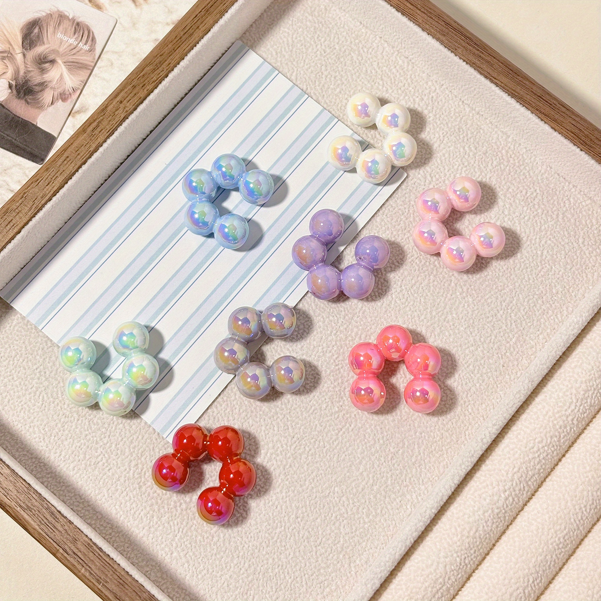 8pcs Women's Dopamine Flower C-Shaped No Piercing Earring Set