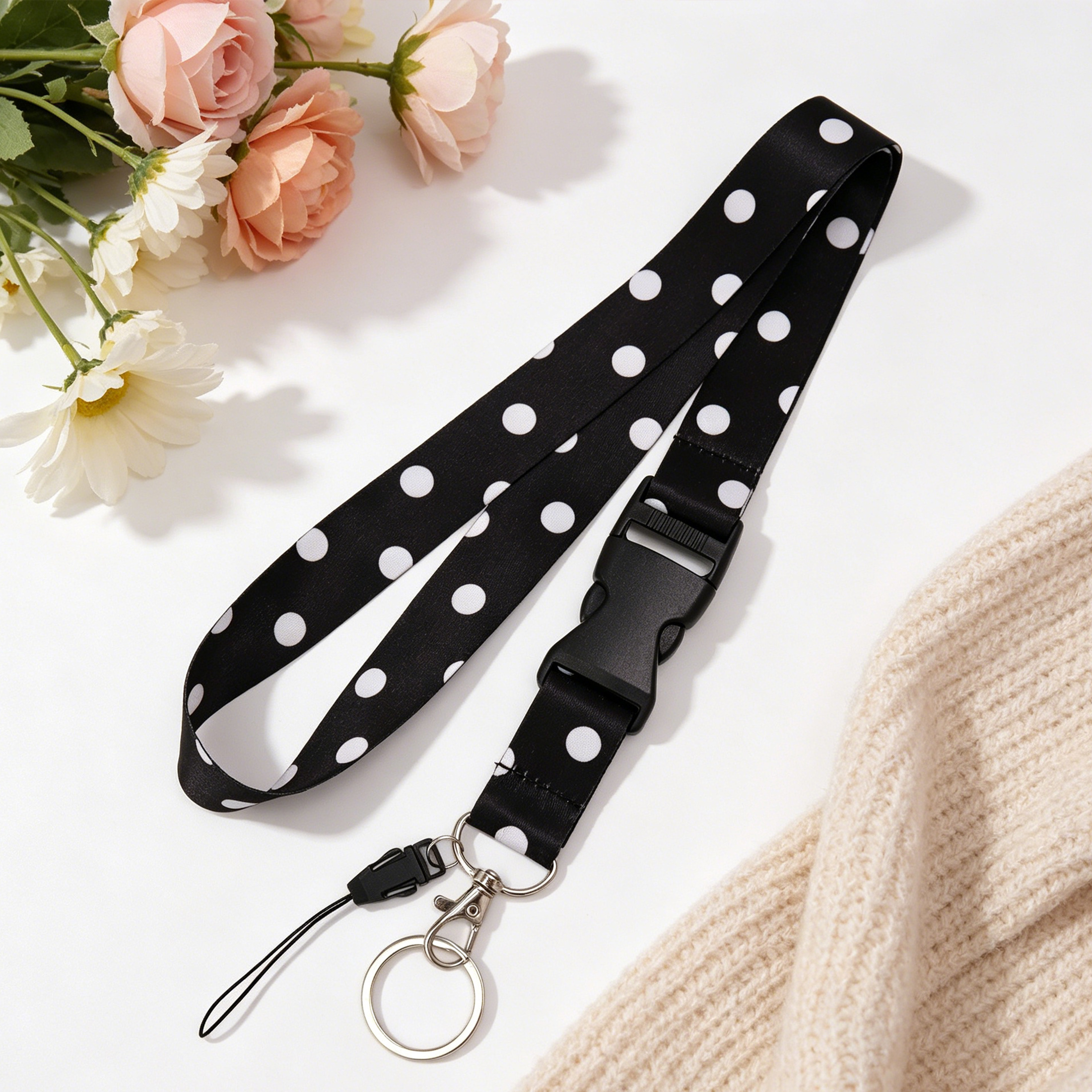 TEMU 2D 1 stuks Polka Dot Lanyard voor Leraar, Kaarthouder, Breakaway Nekband ID Badge Houder Lanyard, Sleutelhanger Lanyard voor Buskaart, Sleutels,