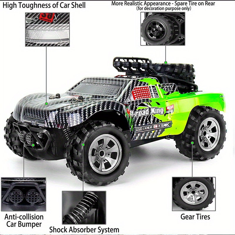 KYAMRC1:18 MPH High-Speed Off-Road RC Car - 2.4G Short Car Racing Climbing Vehicle, 4-Wheel Off-Road Design, USB Rechargeable, 4 Colors (Red/Green/Blue/White) for Outdoor Adventures, Adventure Gear, Durable Plastic Body