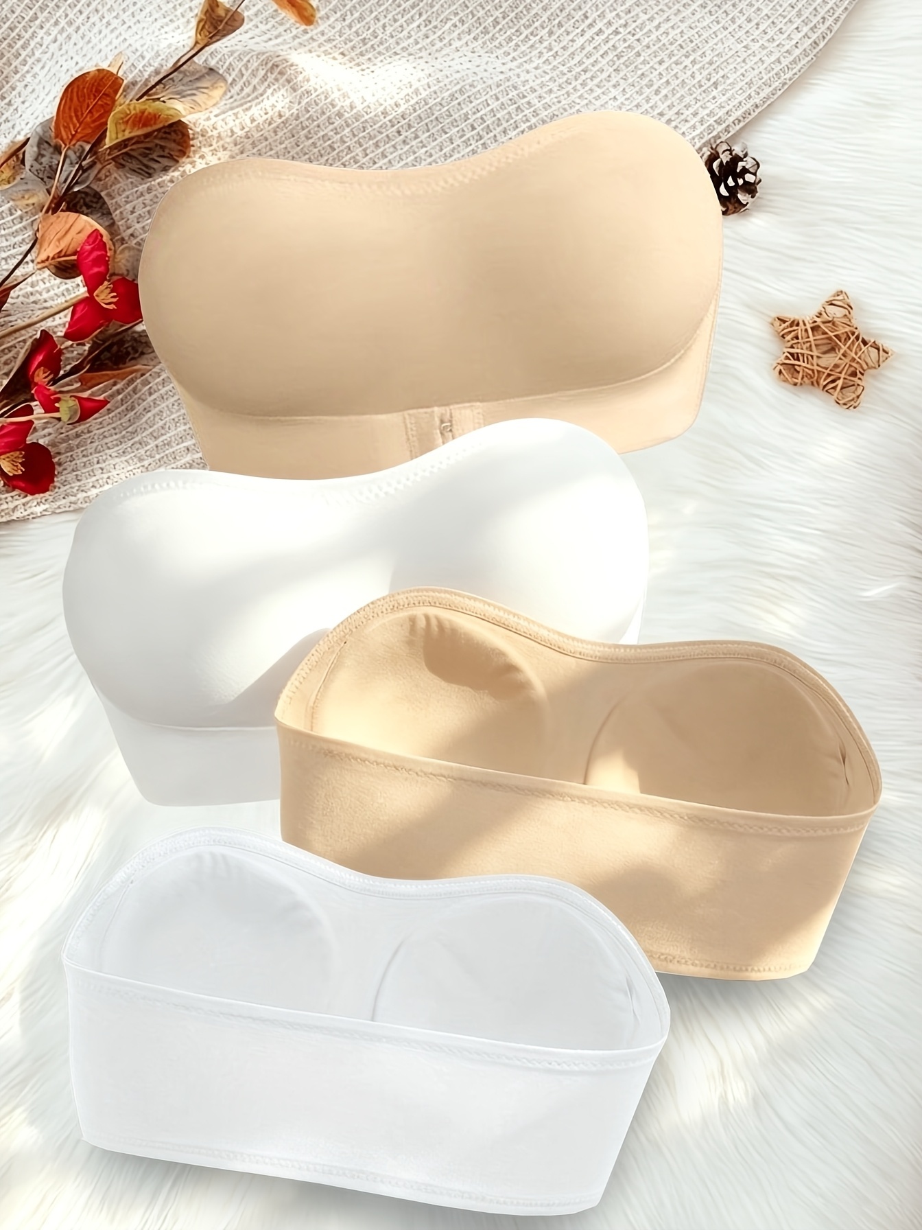 4pcs Women's Strapless Wireless Daily Bra Set, Soft Support