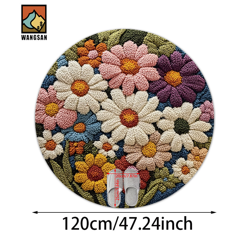 TEMU 2d Flat, 1pc 2d Flat Round Pattern With Colorful Flowers Printed Pattern Round Bathroom Nonslip Mat Ultrafine Fiber Mat Soft Polyester Very