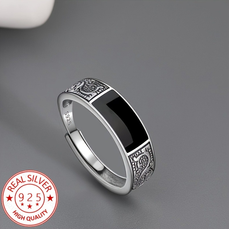 TEMU Bague ajustable argentée 925. Élégante, tendance et polyvalente, bague ouverte haut de gamme pour hommes et femmes, idéale pour , les fêtes, la