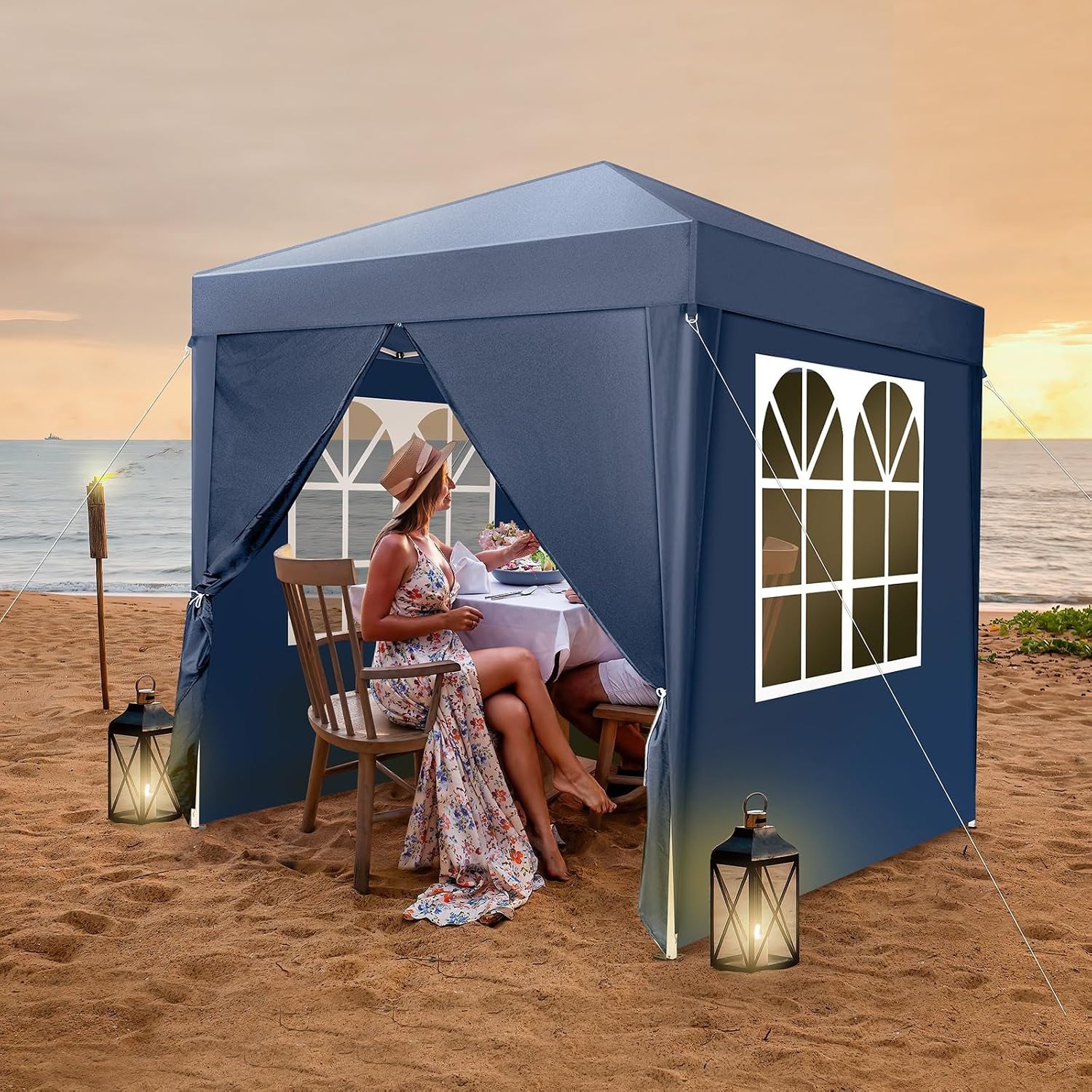 Image of 2.2m X 2.2m Inflatable Gazebo With , Metal Frame Sun Shade Tent, Suitable For Outdoor Garden Parties, With Windows And Carry Bag, Blue