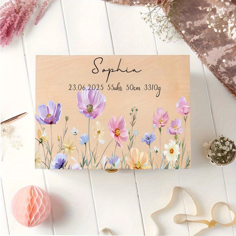 E-shop Personalisierte Holz Memory Box mit Blumenmuster, Gedenkalbum Aufbewahrungsbox, Dekorative Box, Besonderes Geburtstagsgeschenk
