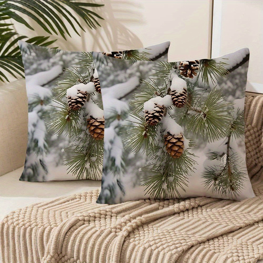 

2pcs Pine Cones Snow Pillow Covers, Short Plush Throw Pillows, Contemporary Style, Polyester, Zippered, Machine Washable, For Sofa, Living Room, Outdoor Decor