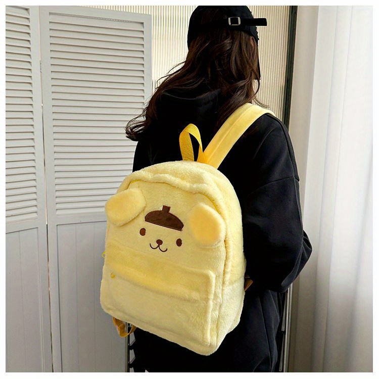 [Officially Licensed] Sanrio Plush Backpack Suitable for - Cute Y2K School Bag with Yellow Duck & Pink Rabbit Characters, Soft Lightweight Backpack, Large Capacity Bookbag Gift for, for Teenager