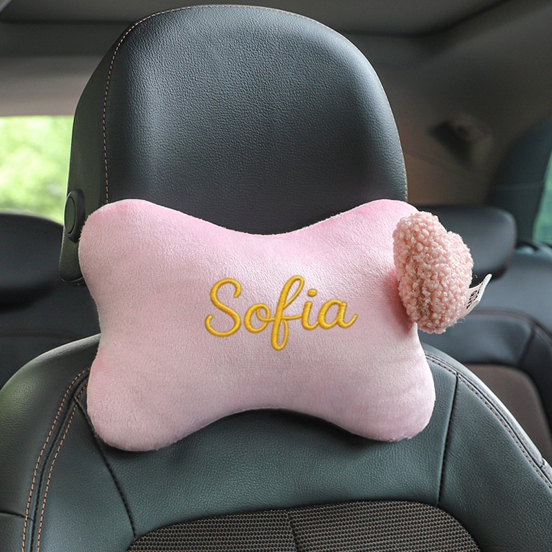 TEMU Customized Embroidered Car Headrest Cushions, Designed For Neck Support In The Rear Of The Vehicle, Soft Headrests That And Neck, Neck Support