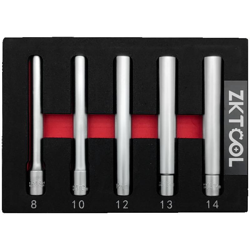 TEMU 5pcs Hex Socket Collection, Featuring A 3/8-inch Drive With Extra-long Sockets Measuring 8, 10, 12, 13, And 14mm, Each 120mm In Length