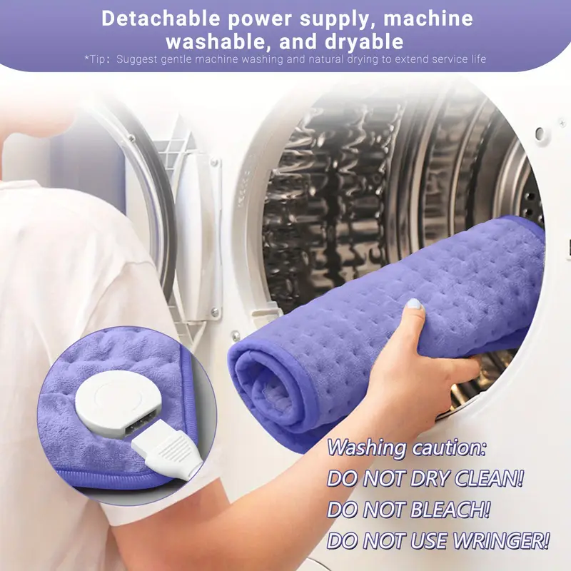 large size electric heating pad 24x12 portable shoulder back leg abdominal heating light beige friendly fabric quick heating to 140 f temperature control double sided heating 2 hour timer closed machine washable and dryable Product details 6