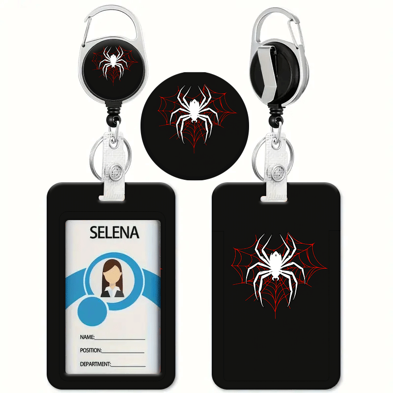 TEMU Porte-cartes à pince avec motif créatif et tendance, imprimé araignée rouge et araignée blanche - Clip pour badge d'identification, clip pour