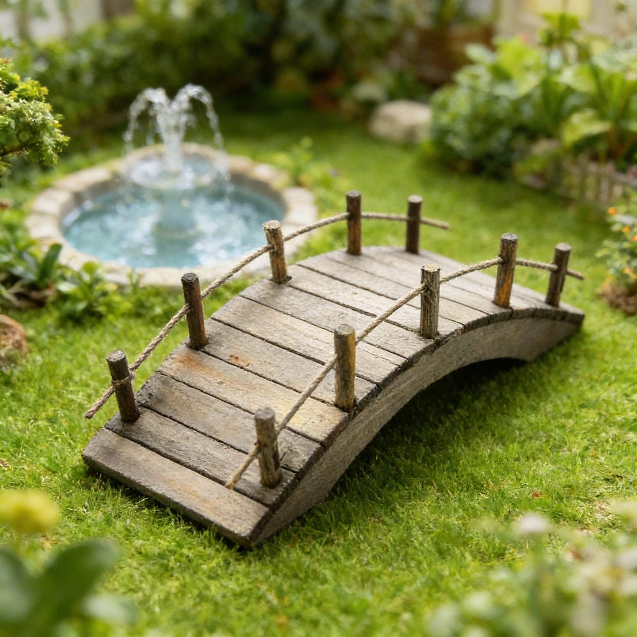 Miniature Wooden Garden Bridge - Fairy Garden Accessory, 4.5 Inch Wide Rustic Decor