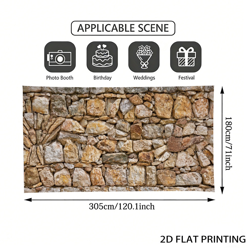TEMU (2d Flat) 1pc Ancient Rustic Stone Wall Garage Door Banner, Decorative Fence, , Polyester Fiber, Suitable For Backyard, Festival Party, Garage