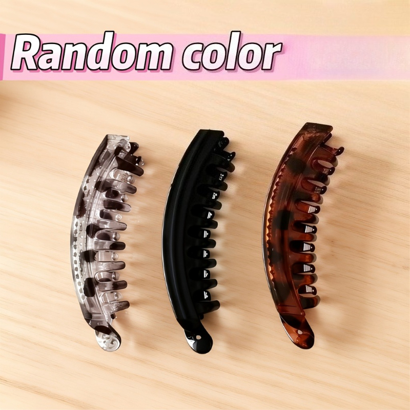 TEMU 4-pack Random Colors Large Size Hair Clips With Teeth Anti-slip Vertical Banana Clips Women's Ponytail Thickening Hair Volume Puff Clip