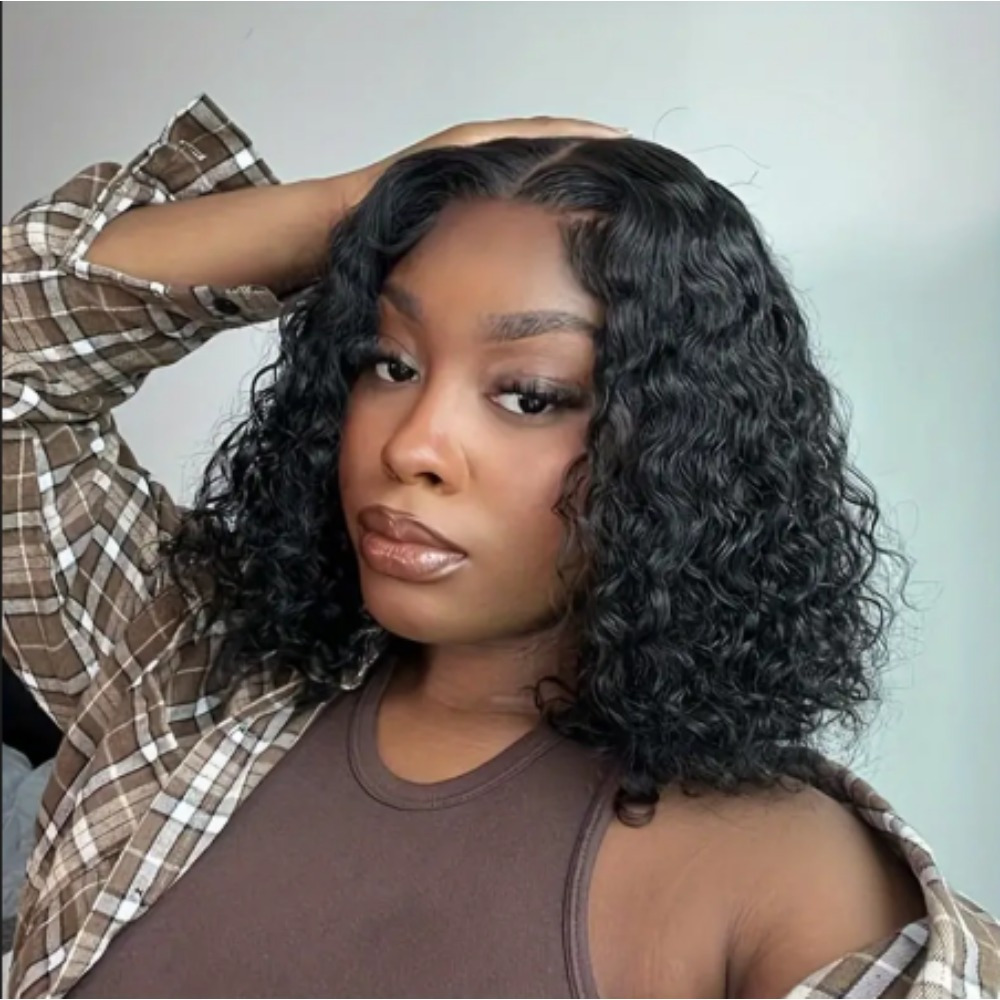 14 water wave lace front curly bob wig for women soft natural looking long lasting style 4x4 lace area high quality synthetic fibers casual or special occasions synthetic lace front wig details 1
