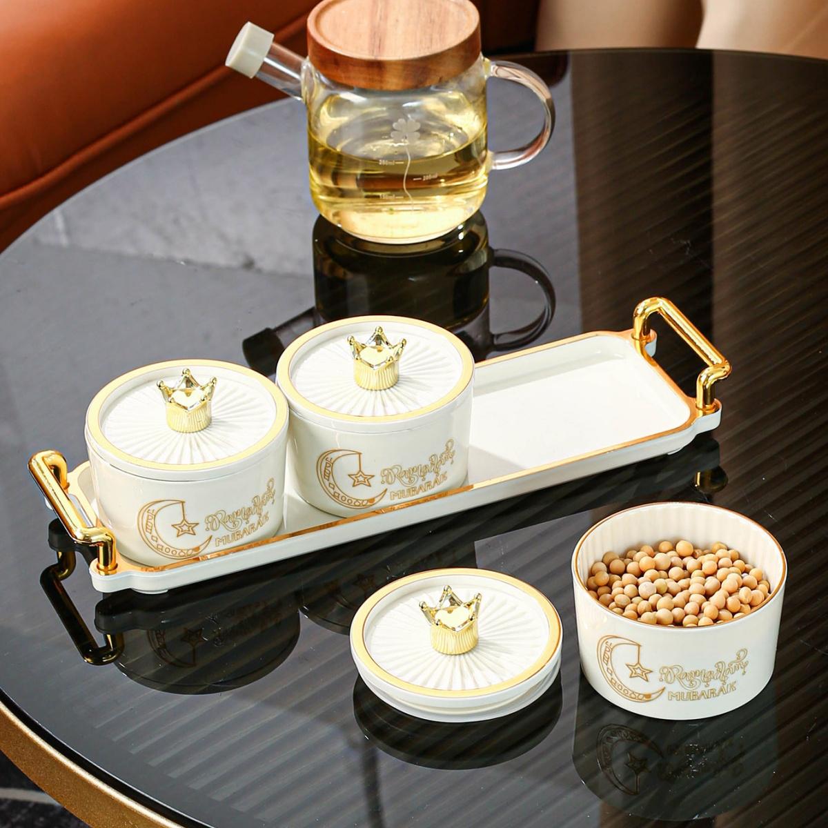 4pcs Set of 3 Jars and 1 Tray: , Star, Moon, and Lantern Plastic Spice Jars with Holders. Christmas Decorations for Home, Stocking Stuffers. Ideal for Home, Dining Room, Living Room, Kitchen Storage. Spice Containers, Food Storage Jars, Sugar Jars