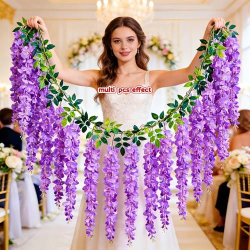 1 pack outdoor artificial wisteria vine realistic faux with dense flowers double layer plastic wisteria garland suitable for weddings parties gardens and outdoor decor year round table centerpiece balcony hanging