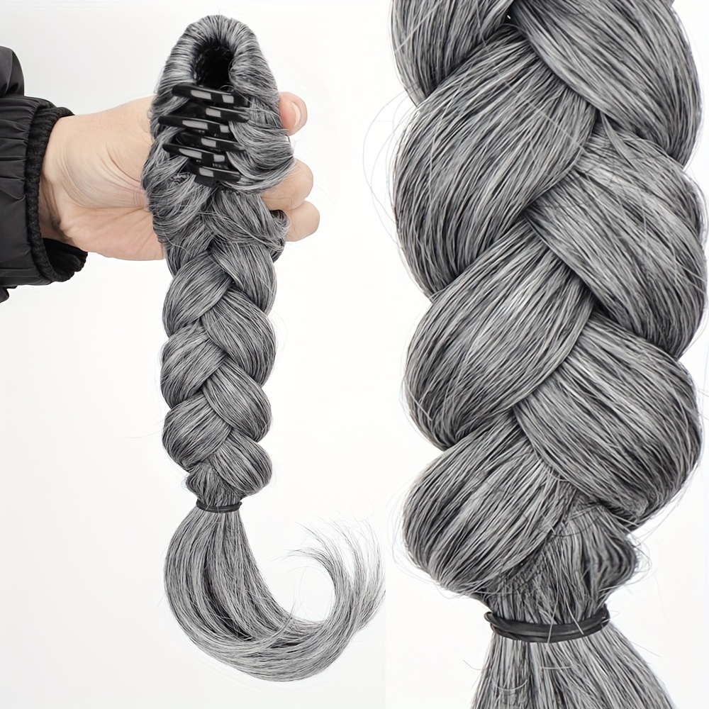 TEMU Short Braided Ponytail Clip-on Synthetic Wig Suitable For Women' Wear