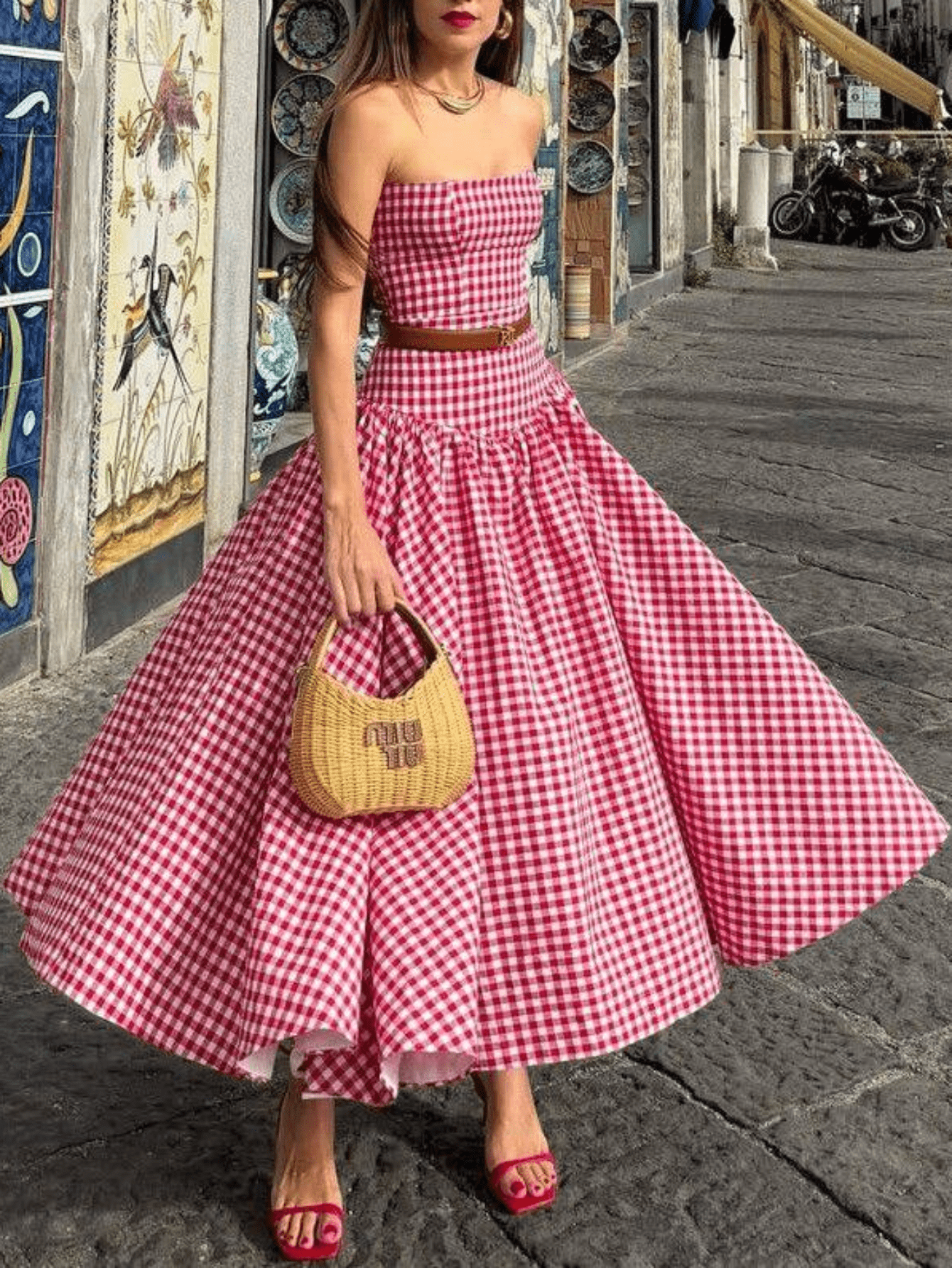 open lace back dress Sweet Somethings Mini Dress Red Check main image 0