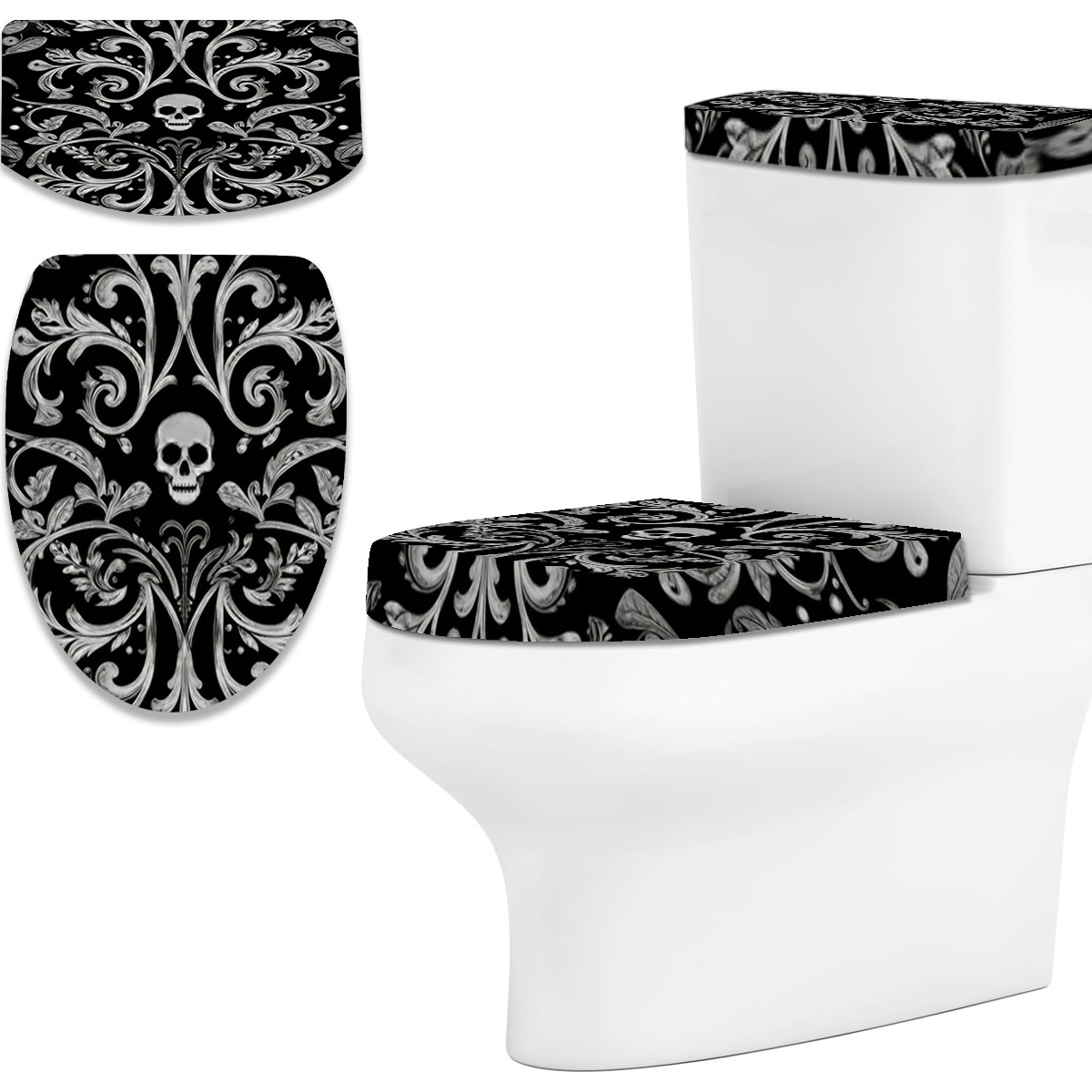 TEMU Lot de 2 pièces, Impression 2D à plat, Motif , Ensemble de housses de chasse d'eau et d'abattant de WC à imprimé, Housse de WC décorative 2D à