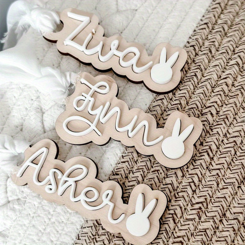 

1pc Customizable Easter Basket Name Tag - Handcrafted Wood & Acrylic Label With Personalized Text, - Ideal For Easter , New Year Accessory|decorative Label|wooden Nameplate, Basket Gift