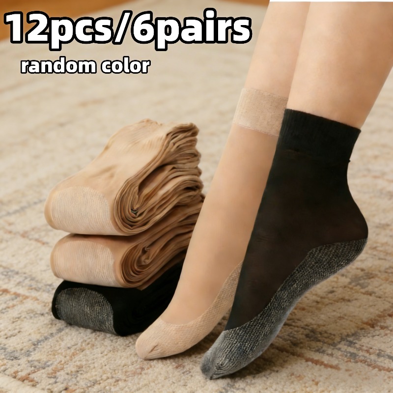 12pcs/6pairs Random Colors Diabetic Crew Socks - , Unisex For Middle-aged And , Soft Breathable Fabric, Elastic Open Top For Easy , Suitable For Swollen , Durable, Occasions
