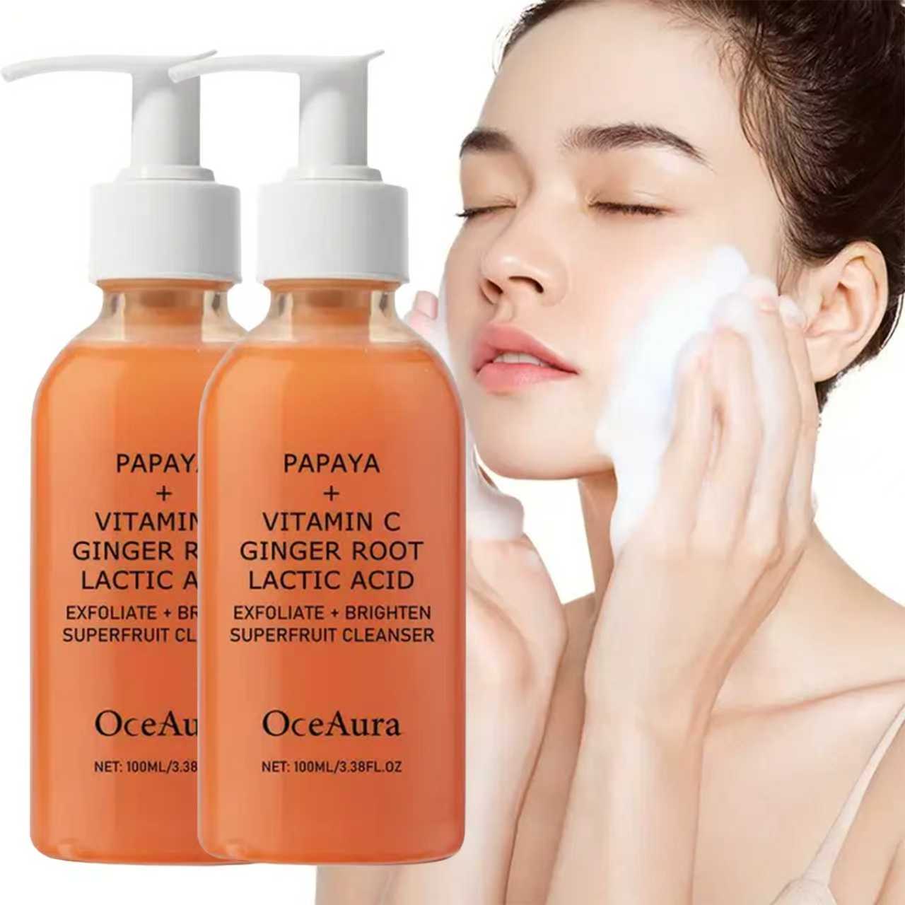 TEMU 2pcs Papaya Cleaning Foam Facial Cleanser, Facial Cleanser, Rich In Vitamin C And Lactic Acid, Mild Exfoliation, Moisturizing And Nourishing,