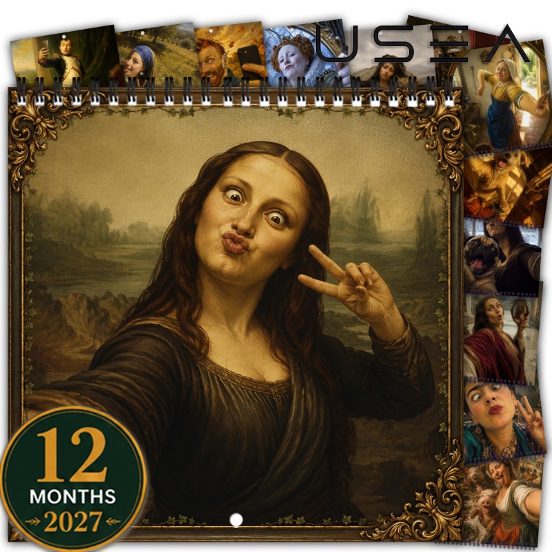 TEMU Calendrier mural 2027, Calendrier suspendu d'art amusant, Planificateur annuel de 12 mois, Organisateur mensuel, Reliure spirale à double fil,