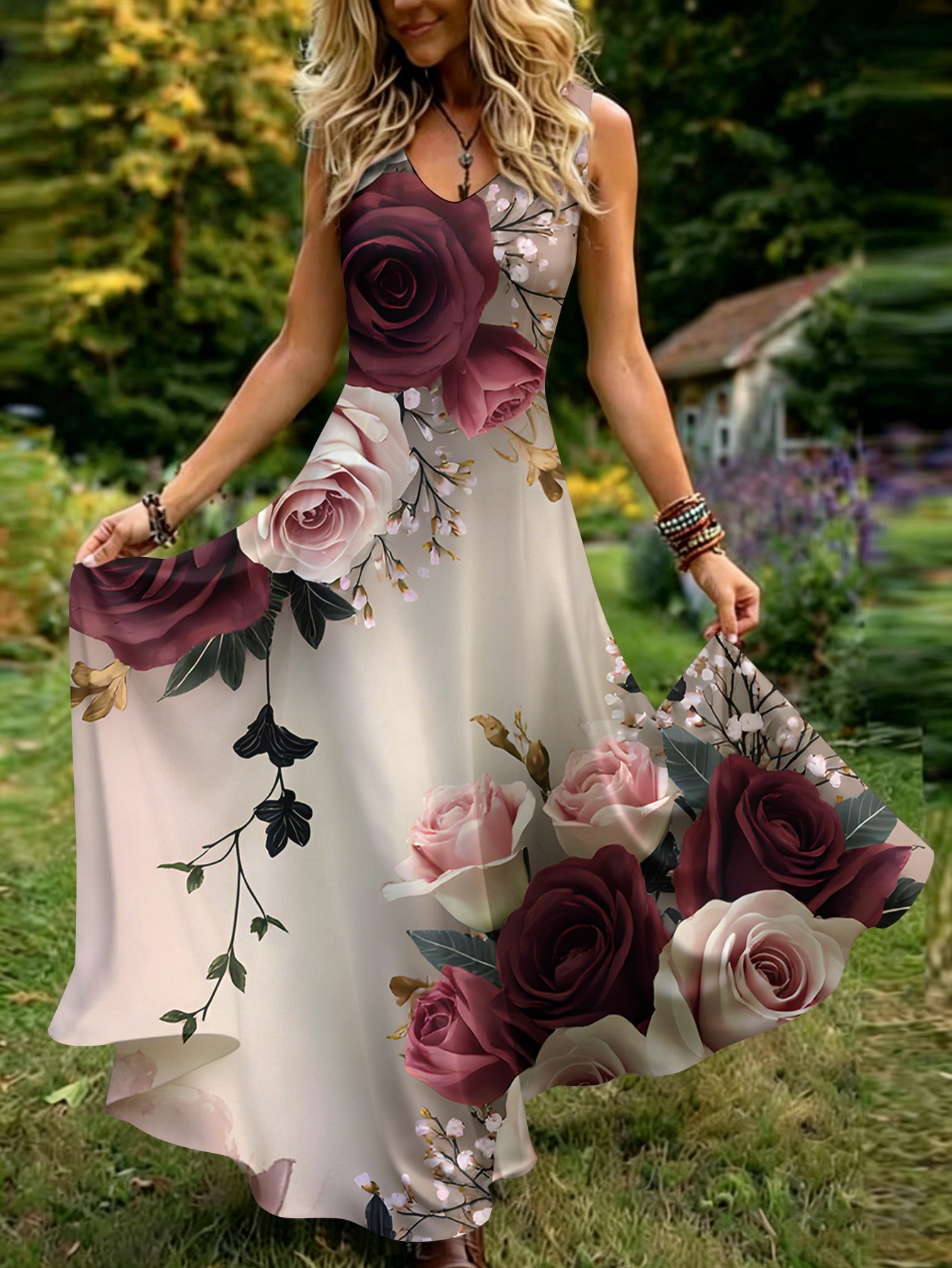 brown embroidered rose dress temu Threadbare Women's Chocolate Brown Lined Knitted Racer Maxi Dress main image 1