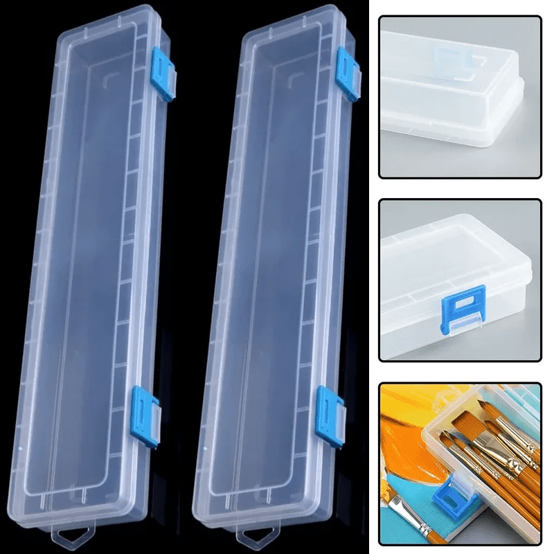 Image of 2pcs 33cm/12.99in Transparent Storage Boxes Can Store Brushes, Watercolor Pens, Drawing Pens, Carving Knives, Sewing Needles, Painting Tools, Watercolor Pens, Props, And Hand Tools