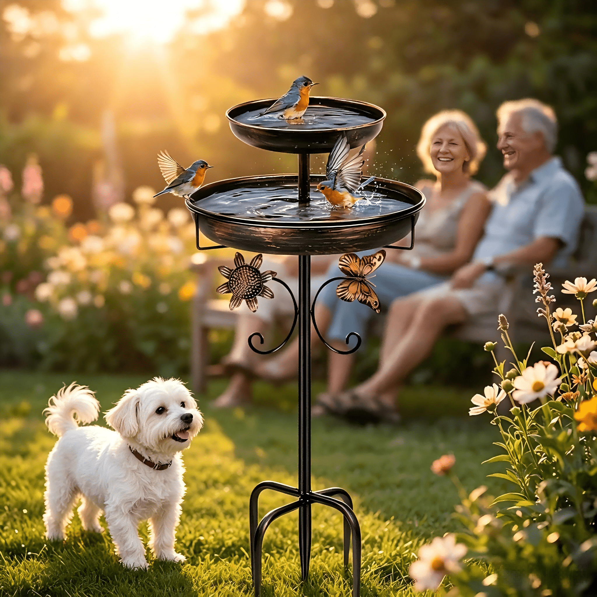 TEMU Copper-colored Single-layer/double-layer Patio Bird Bath And Feeder Floor-standing Bird Feeder Five-claw Durable And Outdoor Decorative