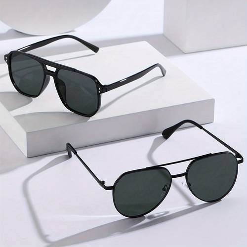 2pcs mens fashion glasses geometric double bridge frame gray lenses photography photo party additions glasses