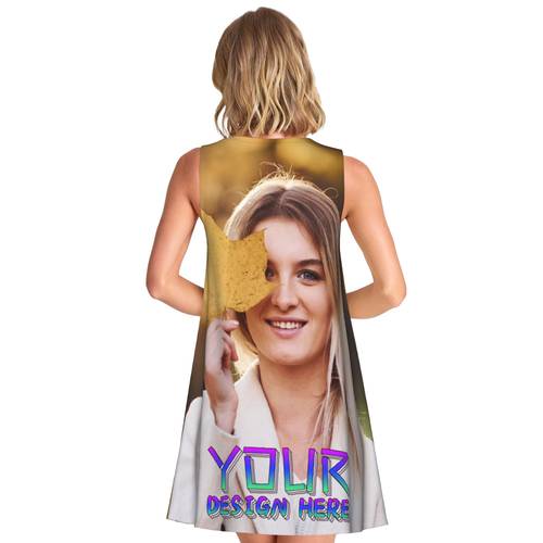 tailored womens sleeveless dress featuring your image text elegant round neck design gorgeous soft drop hem dress with a comfortable relaxed fit