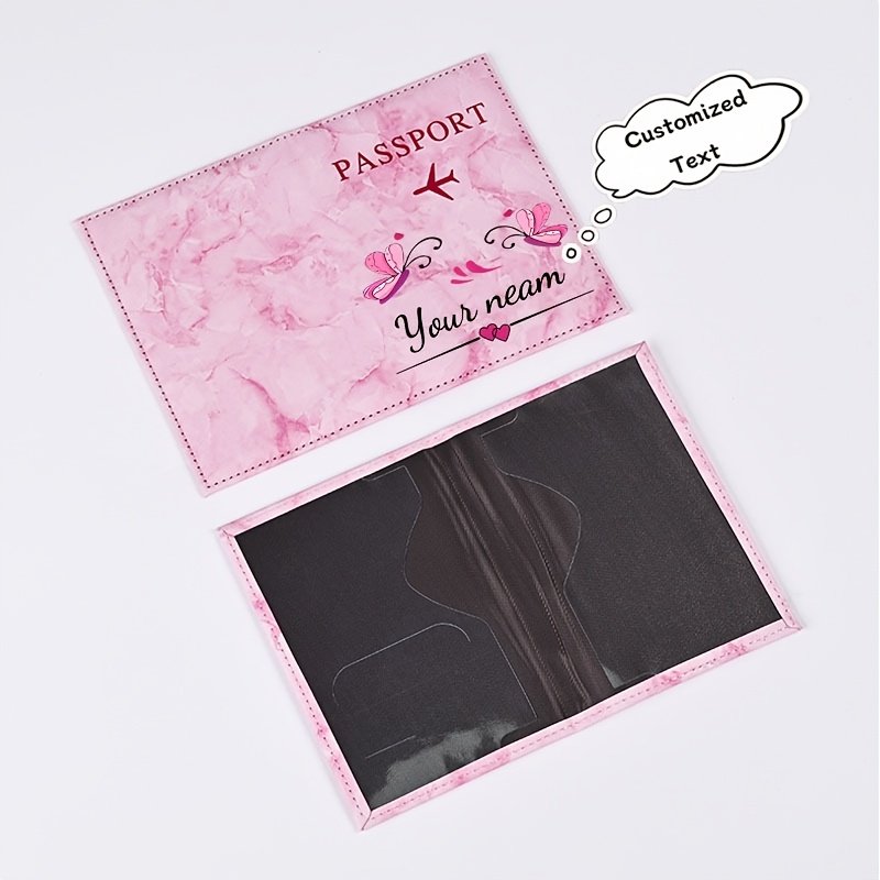 TEMU 1pc Housse de passeport papillon tendance personnalisable avec nom, d'ouverture , pour les , porte-passeport . Porte-passeport personnalisé,