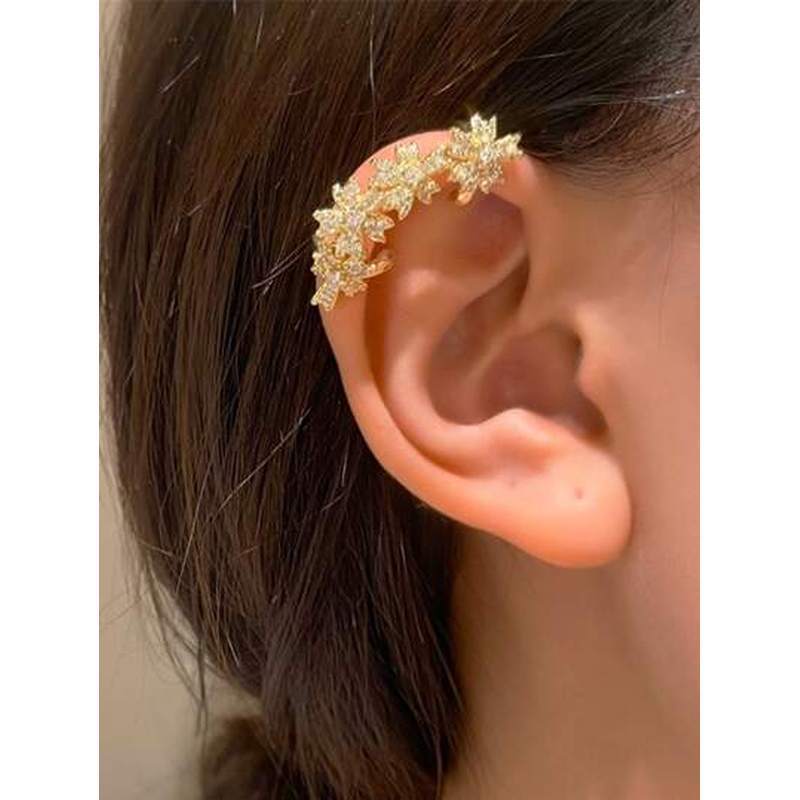 Image of 1pc Synthetic Cubic Zirconia Flower Decoration Earrings For Valentine's Day, Ins Flower Ear Bone Clip Fashionable, Light Luxury, Niche Design Flower Ear Clip