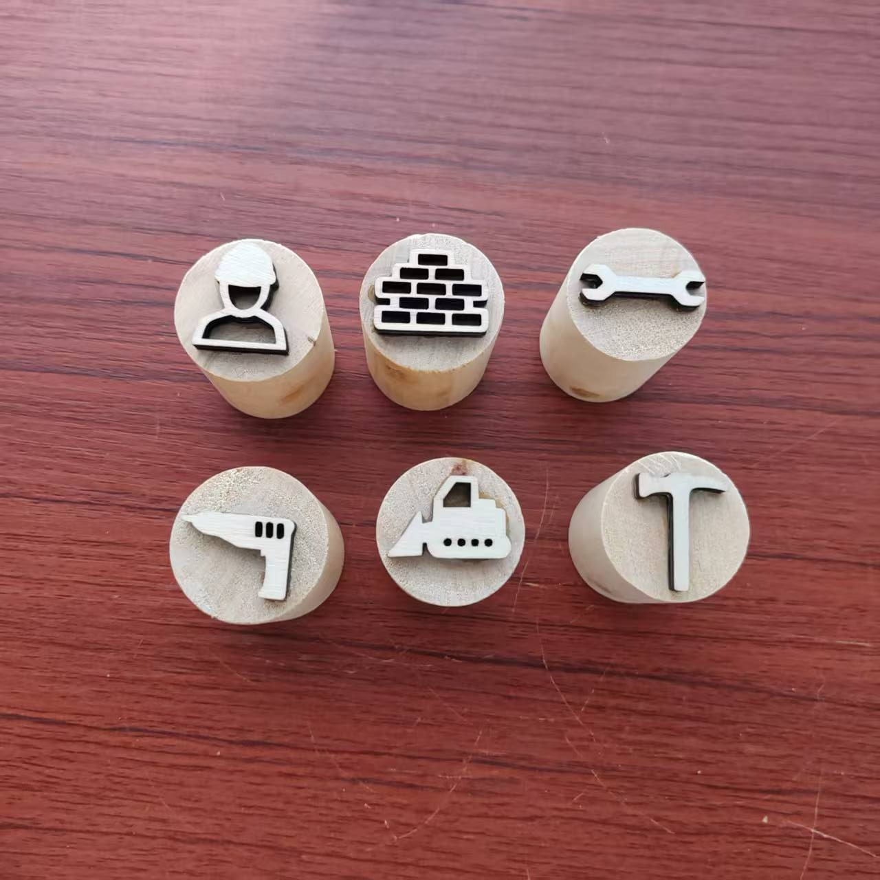 Set of Engineering Tool and Space-themed Wooden Stamps