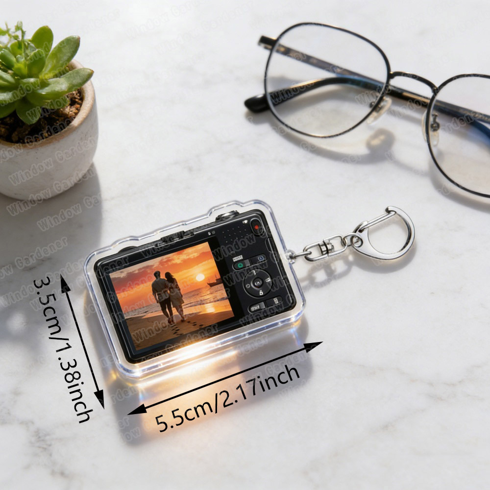TEMU Portachiavi Acrilico Personalizzato 2D Flat - Simulazione Fotocamera Digitale Retro, Pu簷 Foto di , Foto di Viaggio, Foto di Animali Domestici,