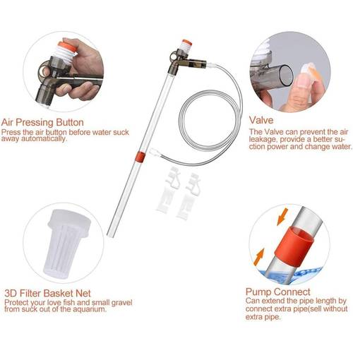fish tank aquarium gravel cleaner kit with air powered siphon pump adjustable flow controller long nozzle system for gravel cleaning fish tank maintenance compatible with freshwater saltwater aquariums no