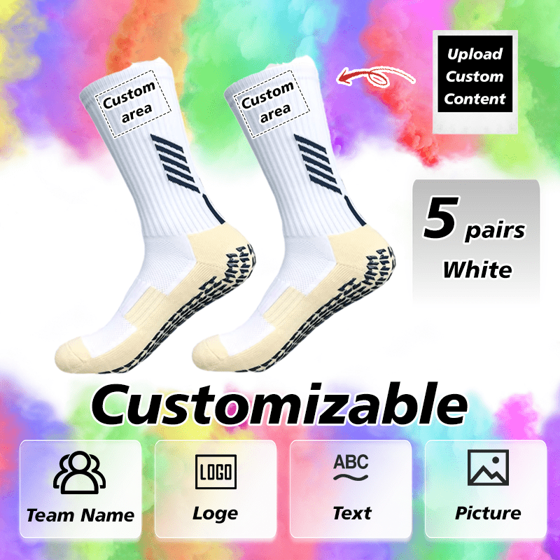 TEMU [custom Pattern] 5 Pairs, Team/logo/text/picture Custom Mid-calf Athletic Socks, Non-slip Rubber Sole Breathable And Durable, Universal For