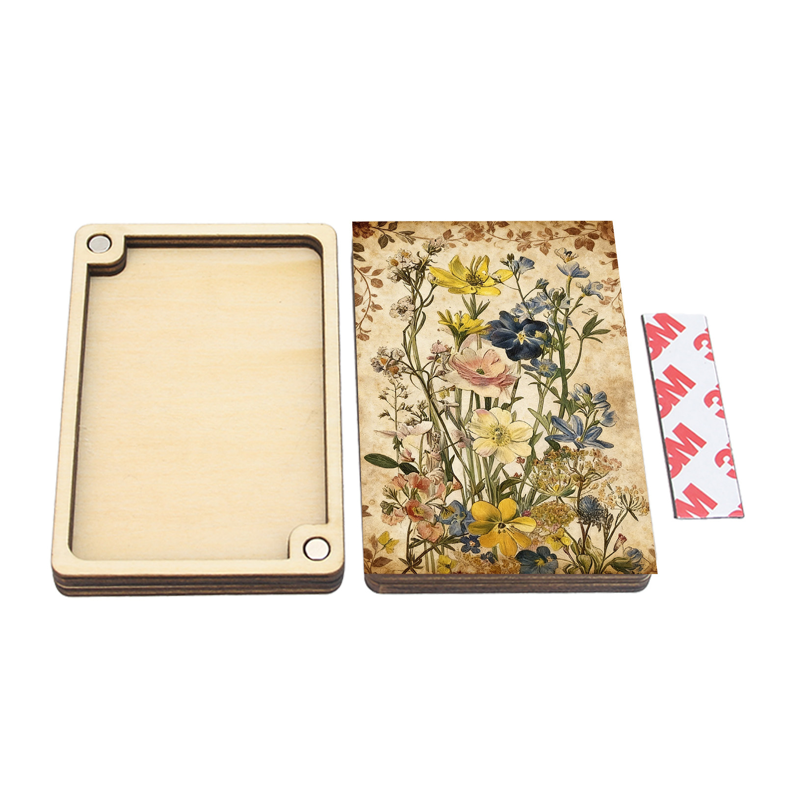 TEMU 1pc Handcrafted Wooden Magnetic Needle Case - Retro Plant Square Sewing Organizer, Suitable For Crafting, Travel, Quilting, Ideal Birthday Or