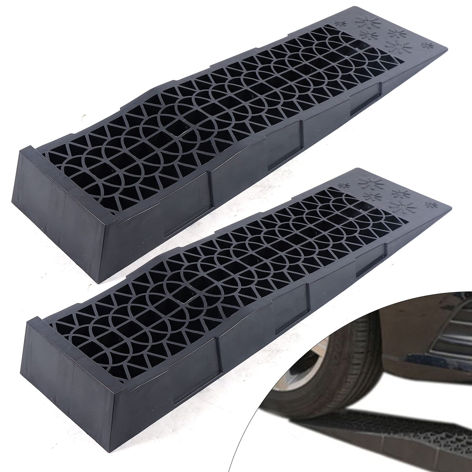 TEMU Hotmalll Car Loading Ramps, 1 Pair, Extra Flat Plastic Loading Ramps For Cars, Motorhomes, And Caravans, 3 Ton Capacity, Black [great Gift For