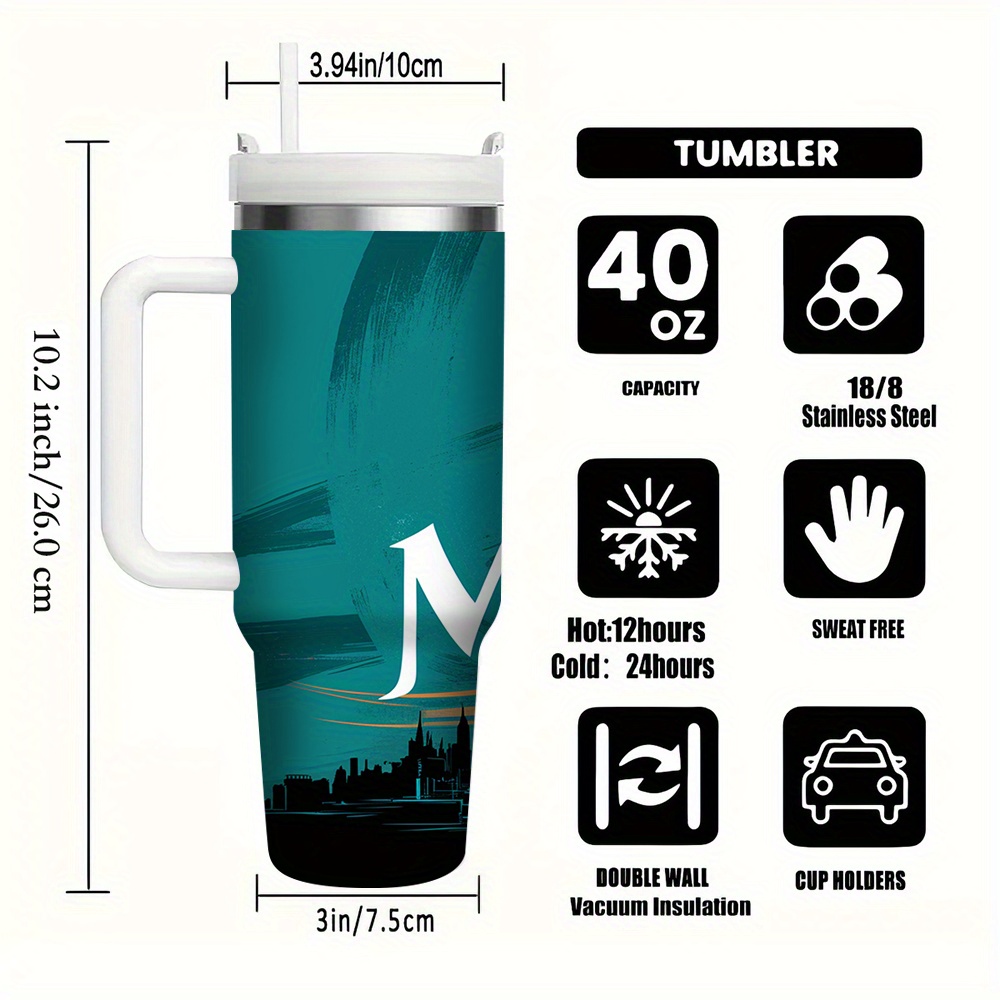 miami football 40oz stainless steel tumbler with straw insulated for coffee milk beer hand wash only 2