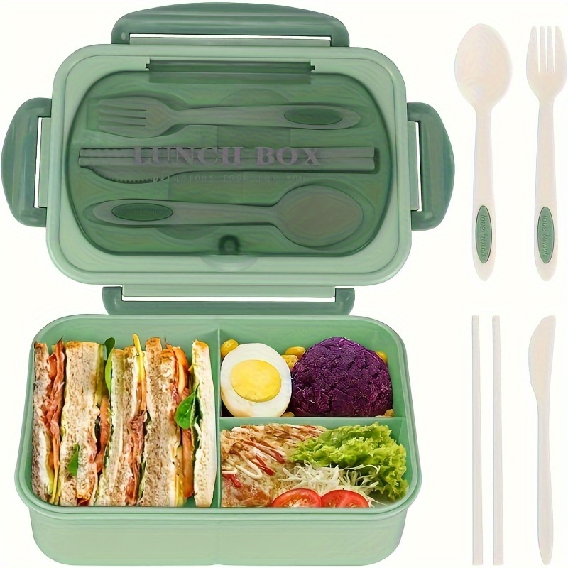 

40.58oz Leak-proof Lunch Box Set With Cutlery - Bpa-free, Microwave Safe 3-compartment Bento Box For School, Office & Travel - Red