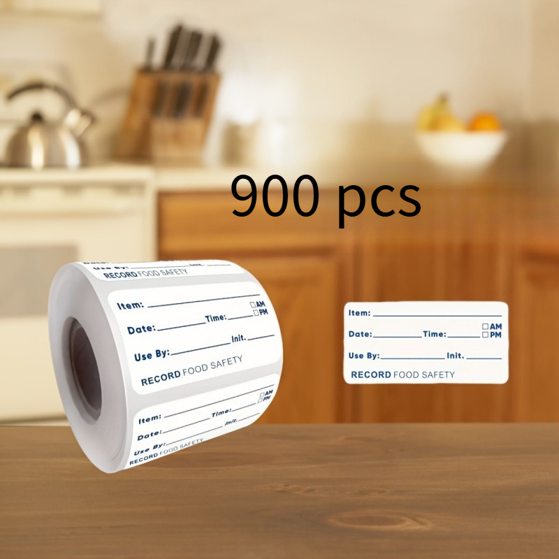 TEMU 900pcs Per Roll Food Safety Date Labels, Record Stickers With Pre-printed Items, For Date And Time, Patterns Of Letters And Numbers, Made Of