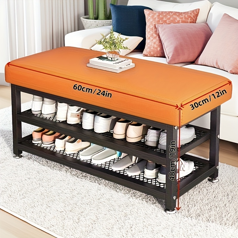 TEMU Modern Entryway Shoe Changing Bench, Shoe Rack With Soft Cushion, Shoe Storage Organizer, Easy-to-install Metal Frame -- Ideal For Bedroom Or