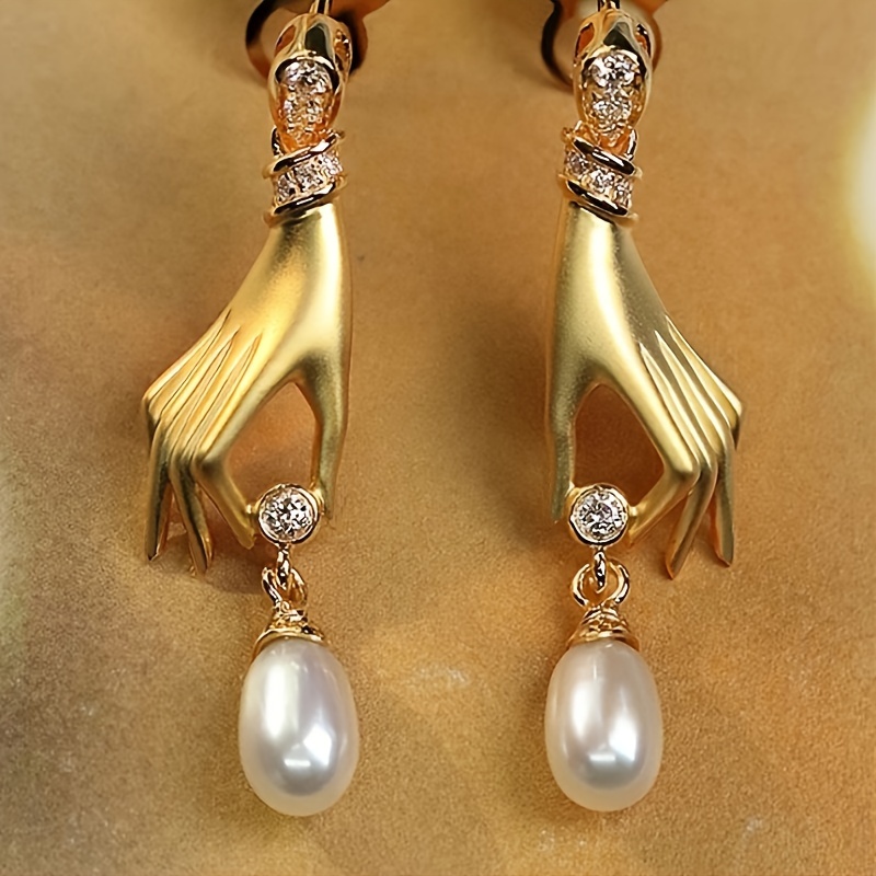 TEMU Pendientes de perlas artísticos y de diseño único, estilo femenino exquisito y lujoso, adecuados para fiestas/citas/moda retro